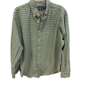 Ralph Lauren Plaid Shirt Mens XL‎ Classic Fit Green Orange Button Down